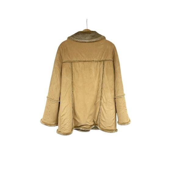 UD Utex Vegan Tan Faux Suede Leather Fur Coat Hooded Shawl Collar Womens Large - Picture 6 of 8